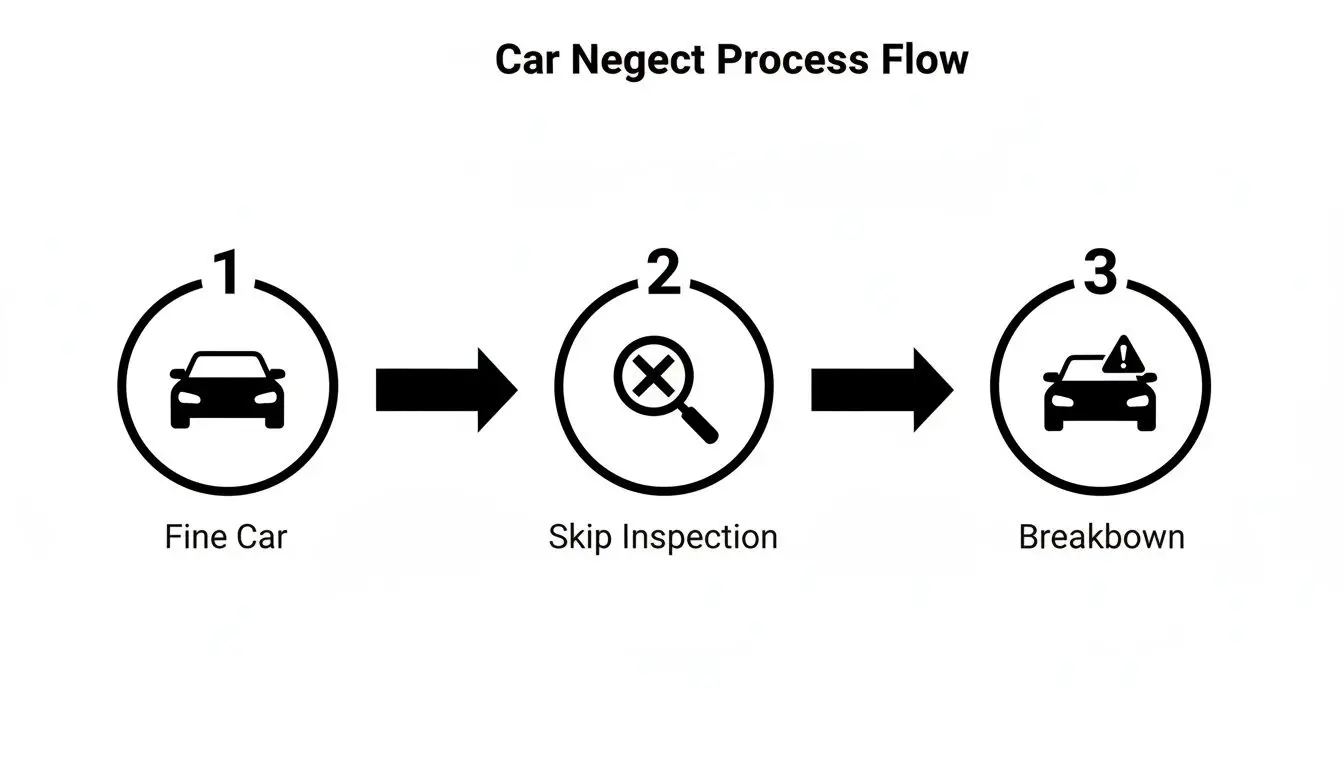 A flowchart illustrating the car neglect process: a fine car leads to skipping inspection, resulting in a breakdown.