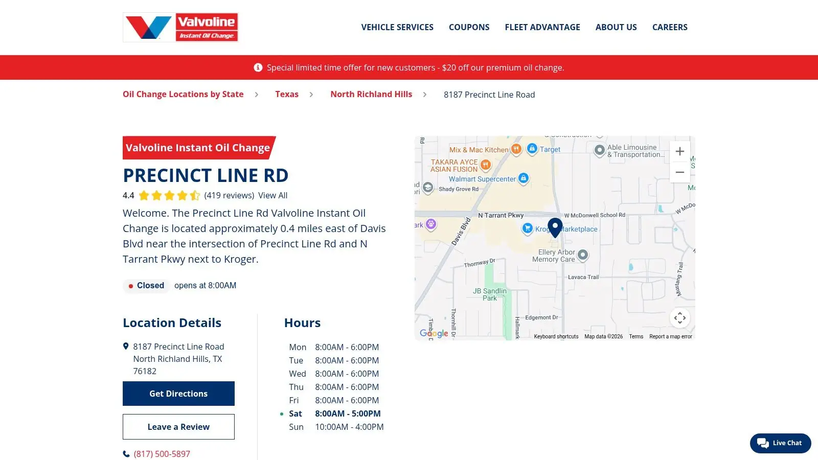 Valvoline Instant Oil Change – North Richland Hills (8187 Precinct Line Rd)