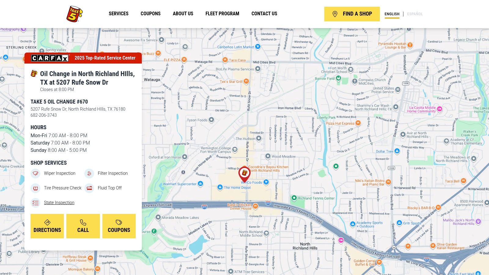 Take 5 Oil Change – North Richland Hills (5207 Rufe Snow Dr, Store #670)