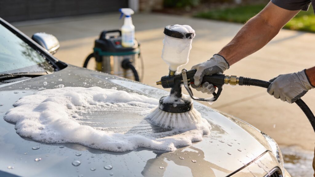 how to use pressure washer with soap car detailing