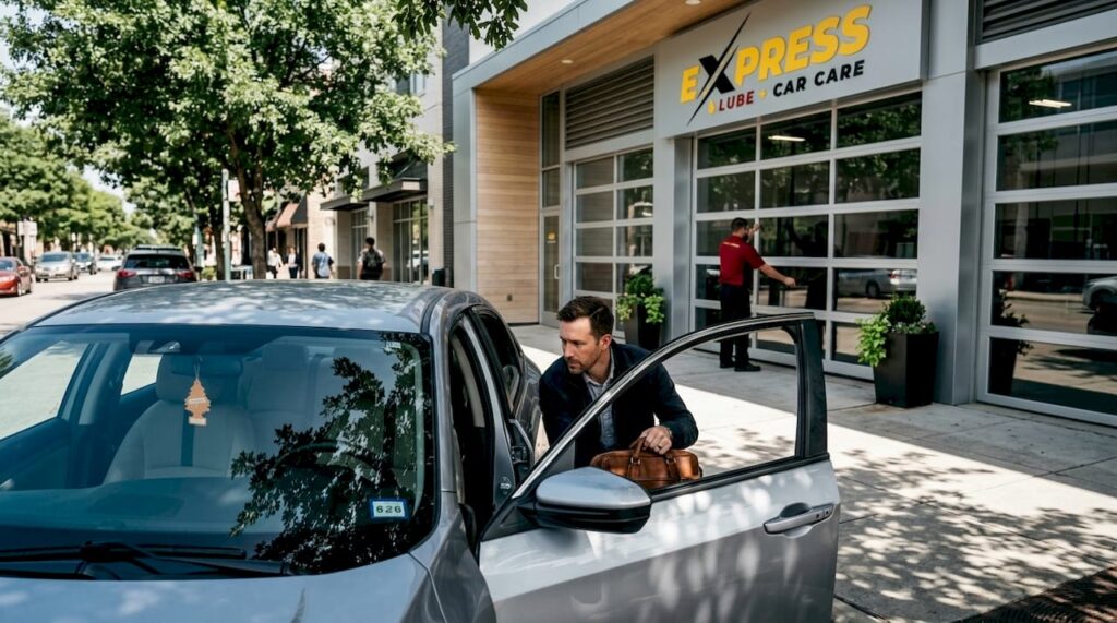 Driver arriving at local auto shop morning