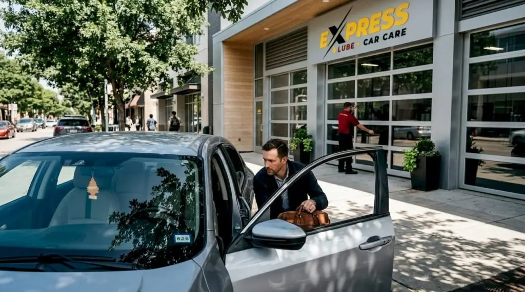 Driver arriving at local auto shop morning