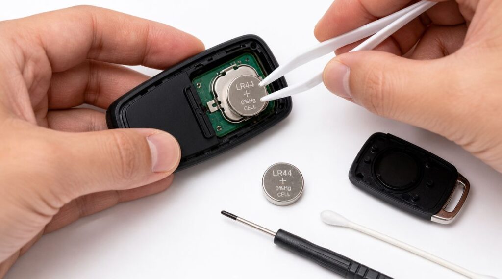 Replacing button cell battery in car key fob
