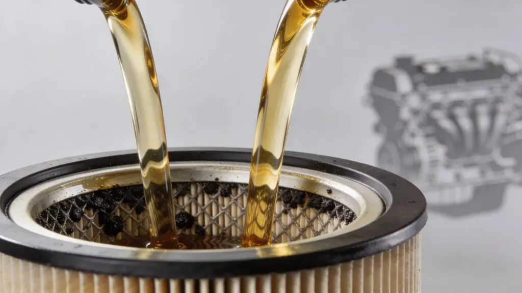 Motor oil pouring into car oil filter