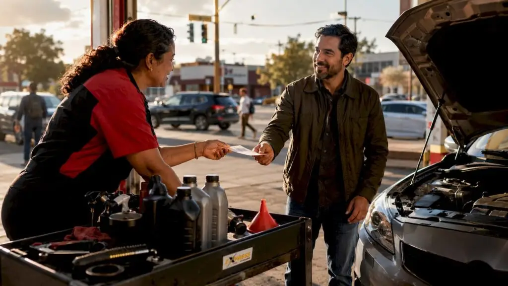 Rideshare driver receiving quick oil change service