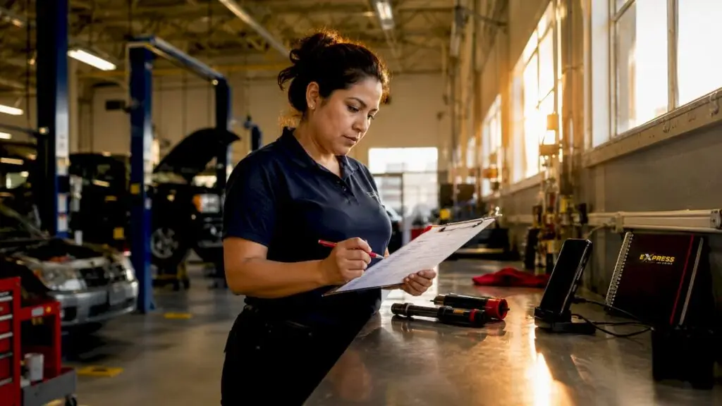 Fleet manager reviewing vehicle maintenance schedule