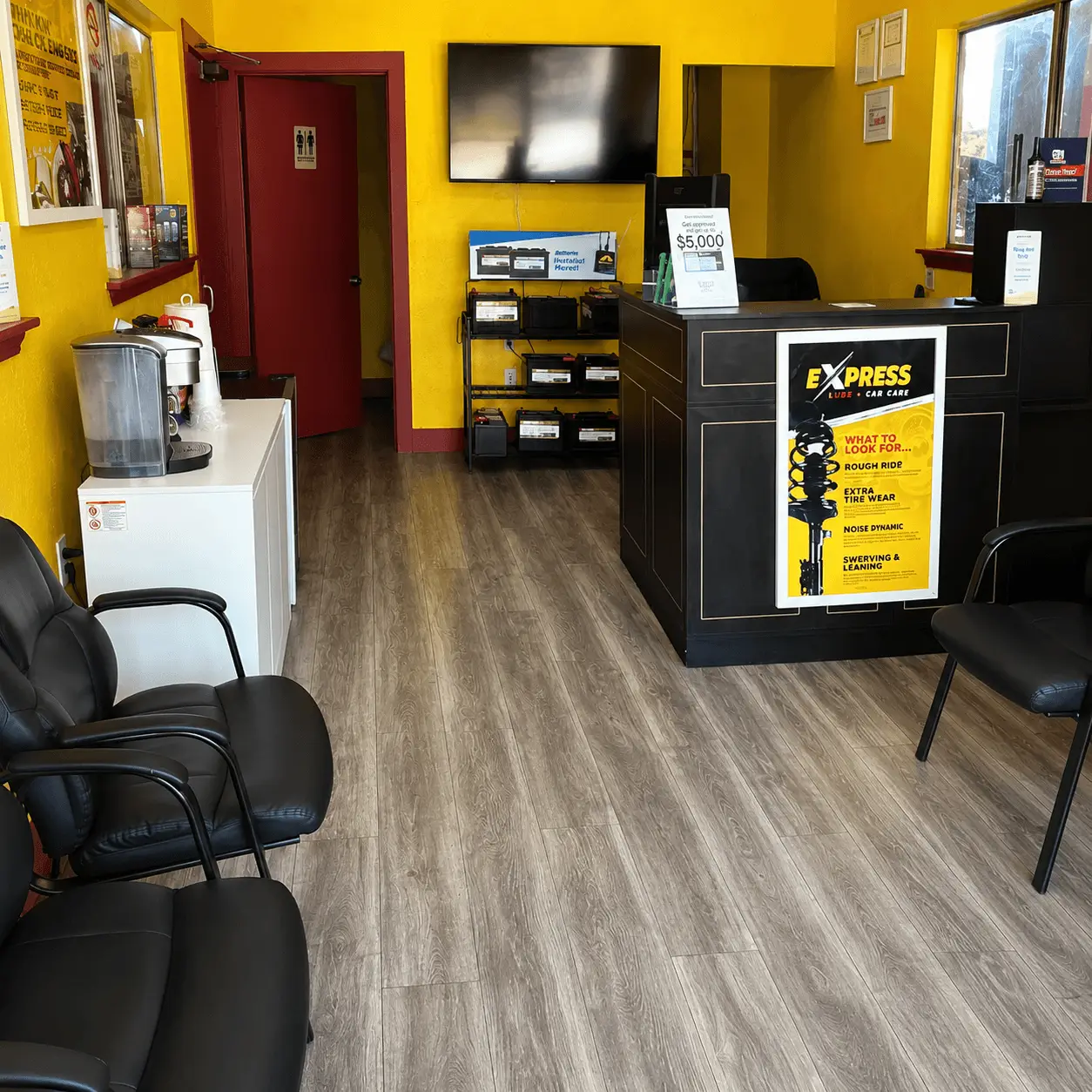 Comfortable customer waiting area at Express Lube & Car Care in Richland Hills, TX