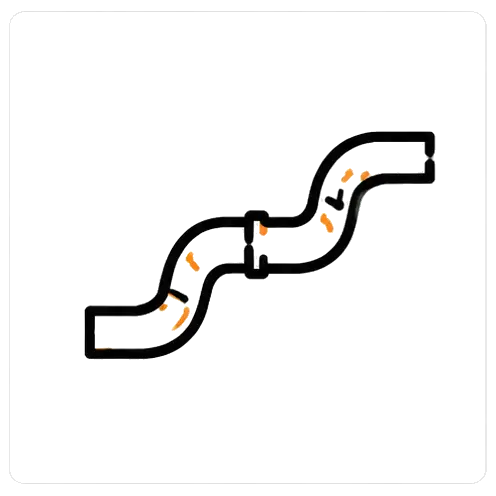 Curved pipe with flow indicated by orange arrows