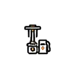 Small camping lantern beside a fuel canister icon