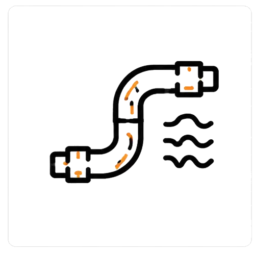 Curved pipe icon with flowing liquid and waves