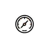Minimal speedometer icon with needle and tick marks