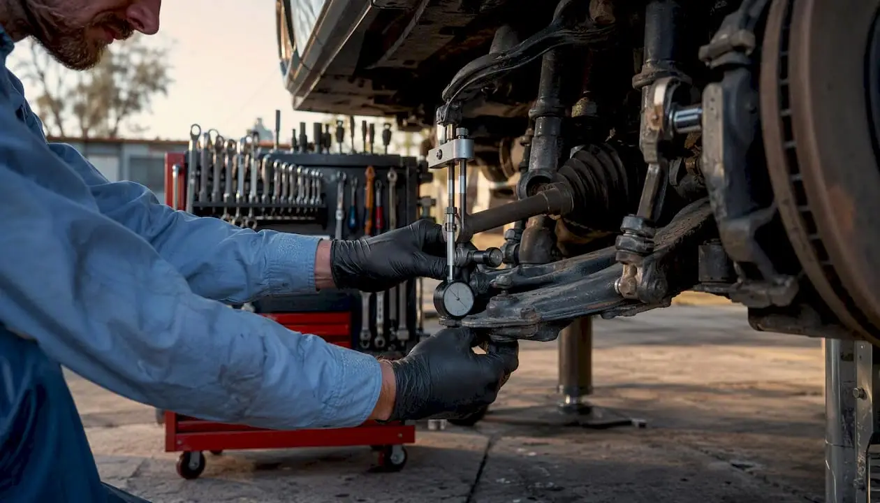 Hands adjusting vehicle suspension angle