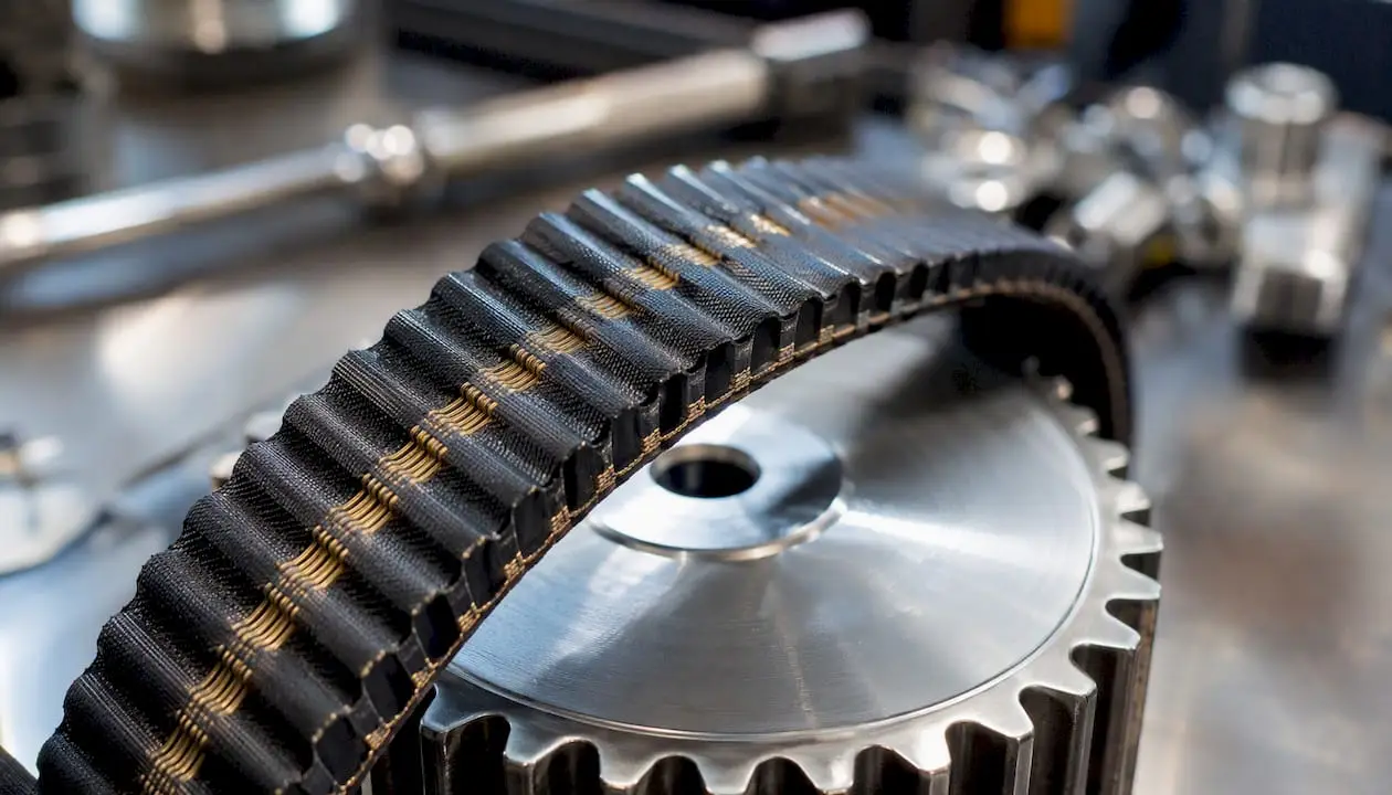 Close-up of reinforced timing belt material