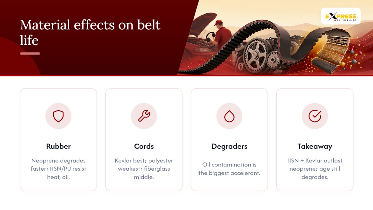 How timing-belt materials affect how long the belt lasts — overview diagram