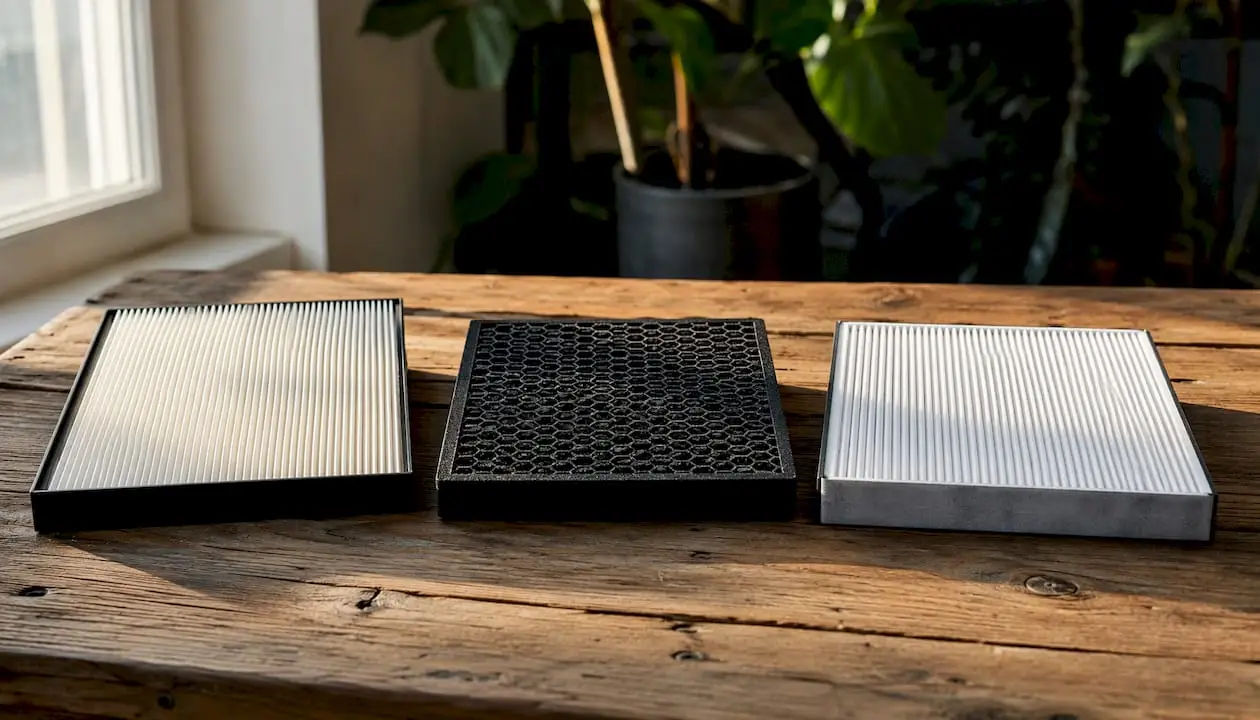 Three types of cabin air filters side by side