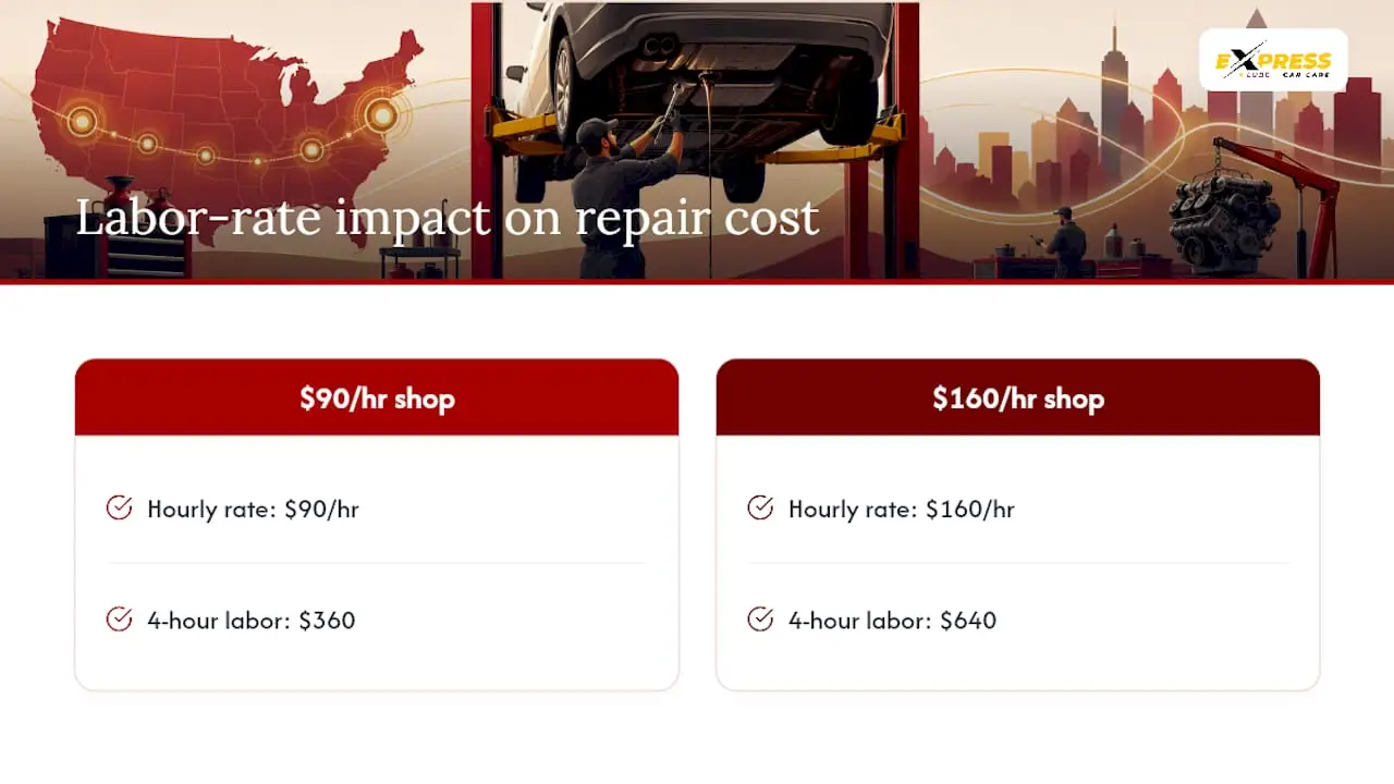Diagram comparing regional labor rates and repair costs