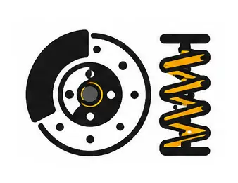 Stylized car brake disc and suspension spring icon