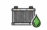 Car radiator with a green coolant drop icon