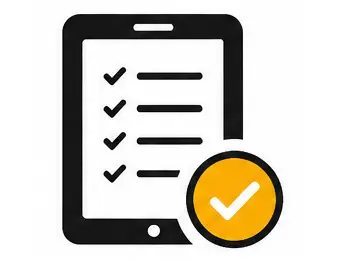 Digital checklist on tablet with yellow checkmark badge