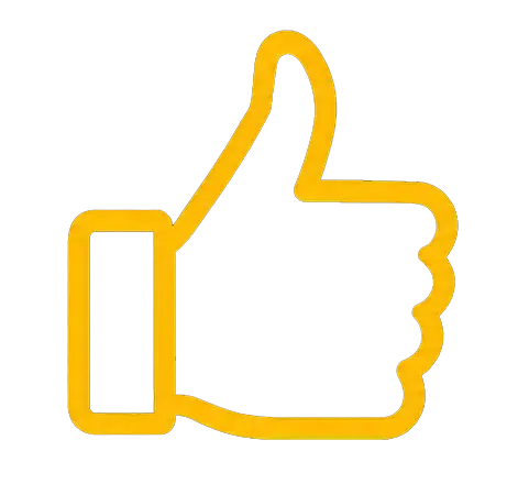 Yellow thumbs-up like icon on white background