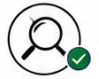Magnifying glass icon with green check mark