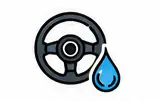 Steering wheel icon with a blue fluid drop