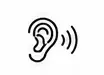 Ear icon with sound waves on white background