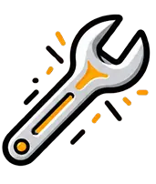 Cartoon wrench icon with orange accents