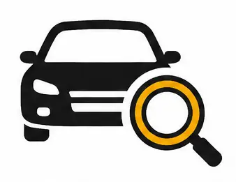 Car icon with magnifying glass symbol