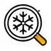Magnifying glass focusing on a snowflake icon