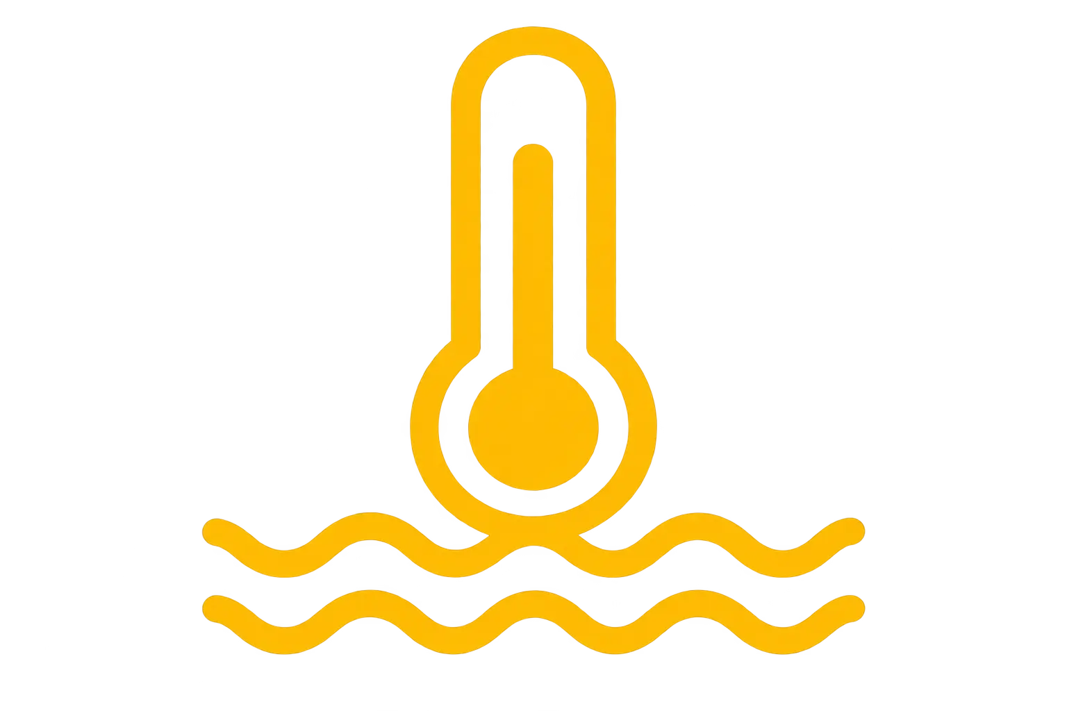 Yellow thermometer icon above wavy lines