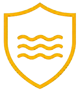 Yellow shield icon with three wavy lines