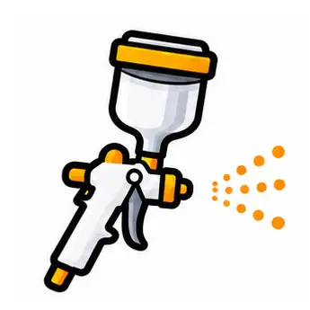 Cartoon spray paint gun spraying orange dots