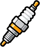 Stylized spark plug icon with yellow accents