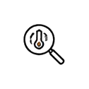 Magnifying glass focusing on a thermometer icon