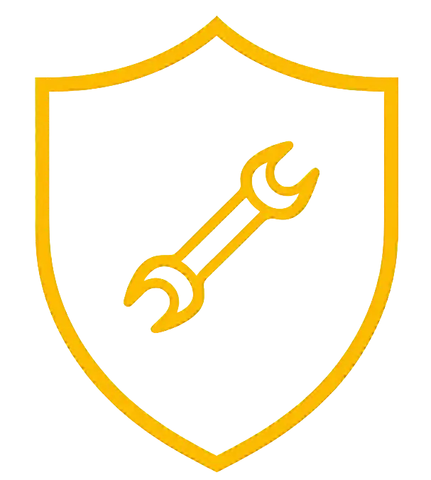 Yellow wrench symbol inside a protective shield