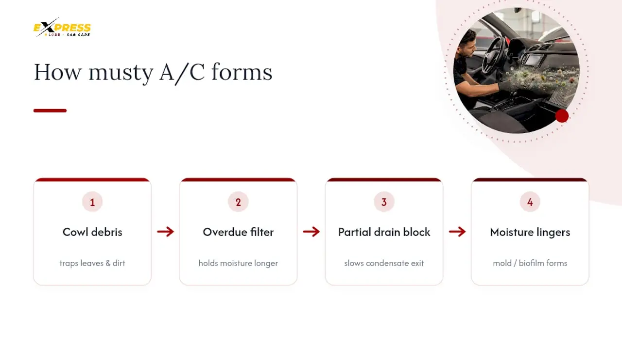 Three causes of musty car AC odors