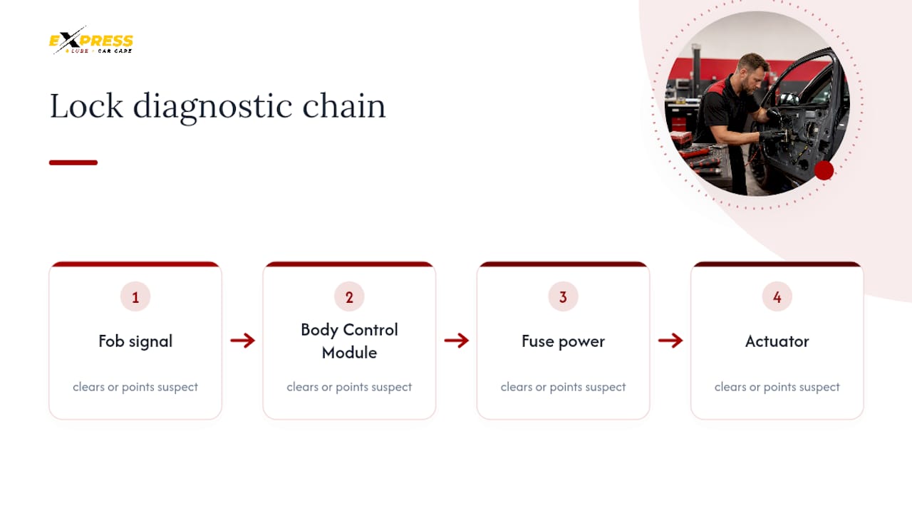 Four-stage vehicle door lock diagnostic chain
