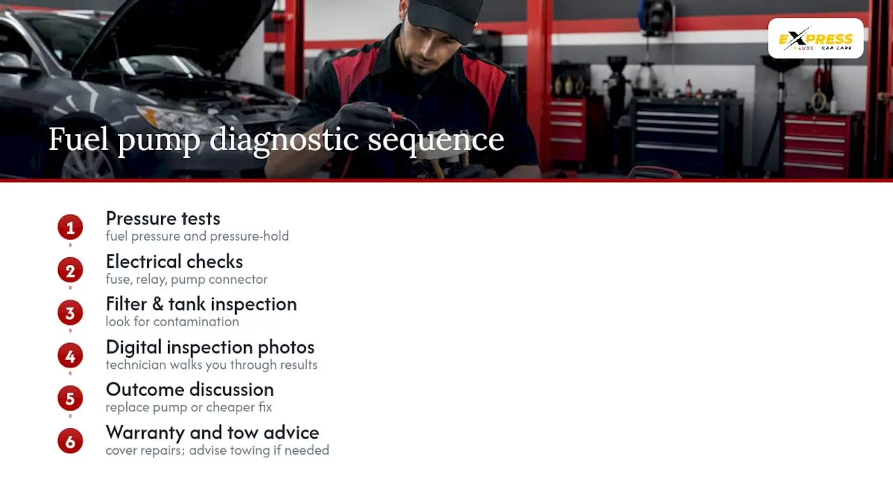 Fuel pump diagnostic testing sequence