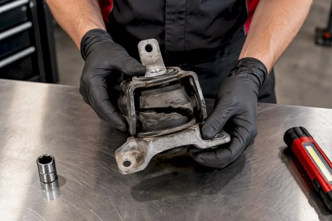 Cracked separated engine mount shown for inspection