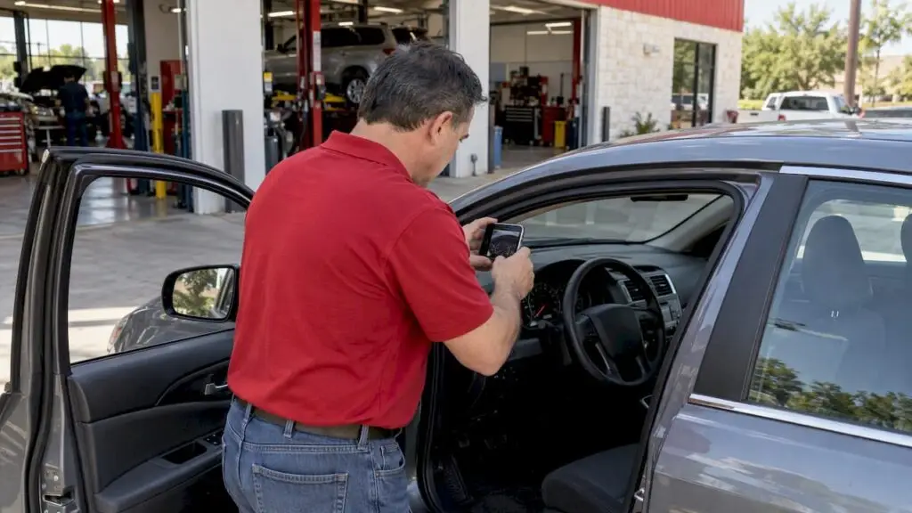 Driver photographing stalled car dashboard