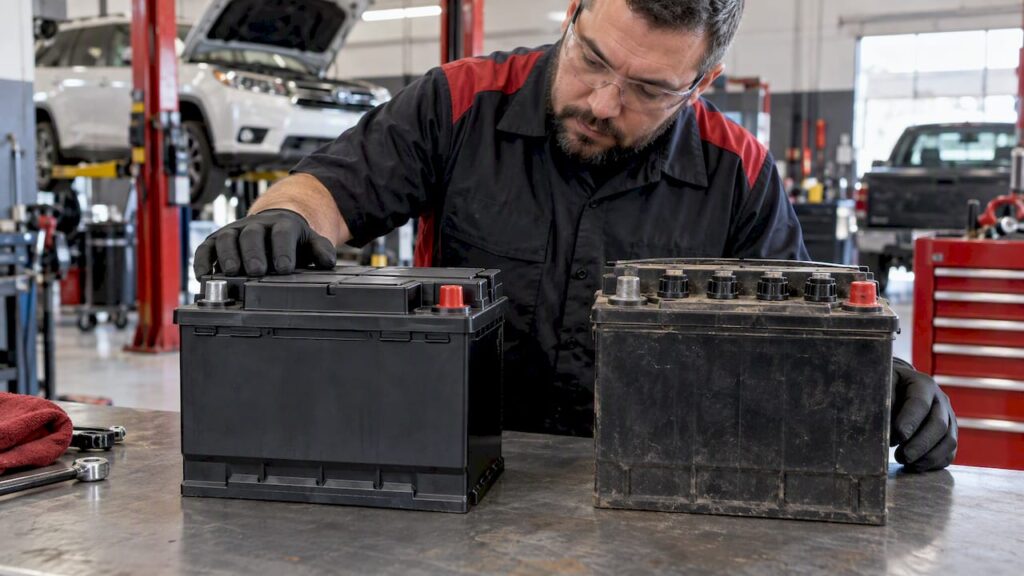 AGM and flooded batteries in a repair shop