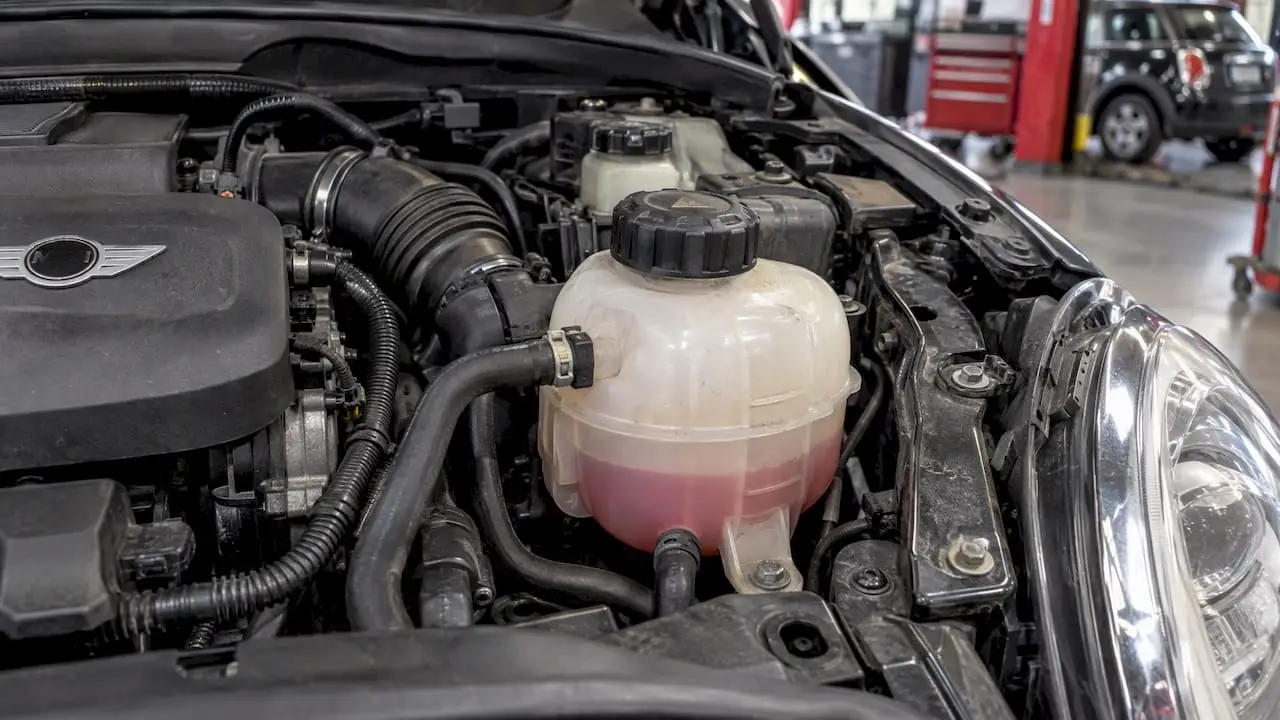 Coolant level visible in a cold Mini Cooper